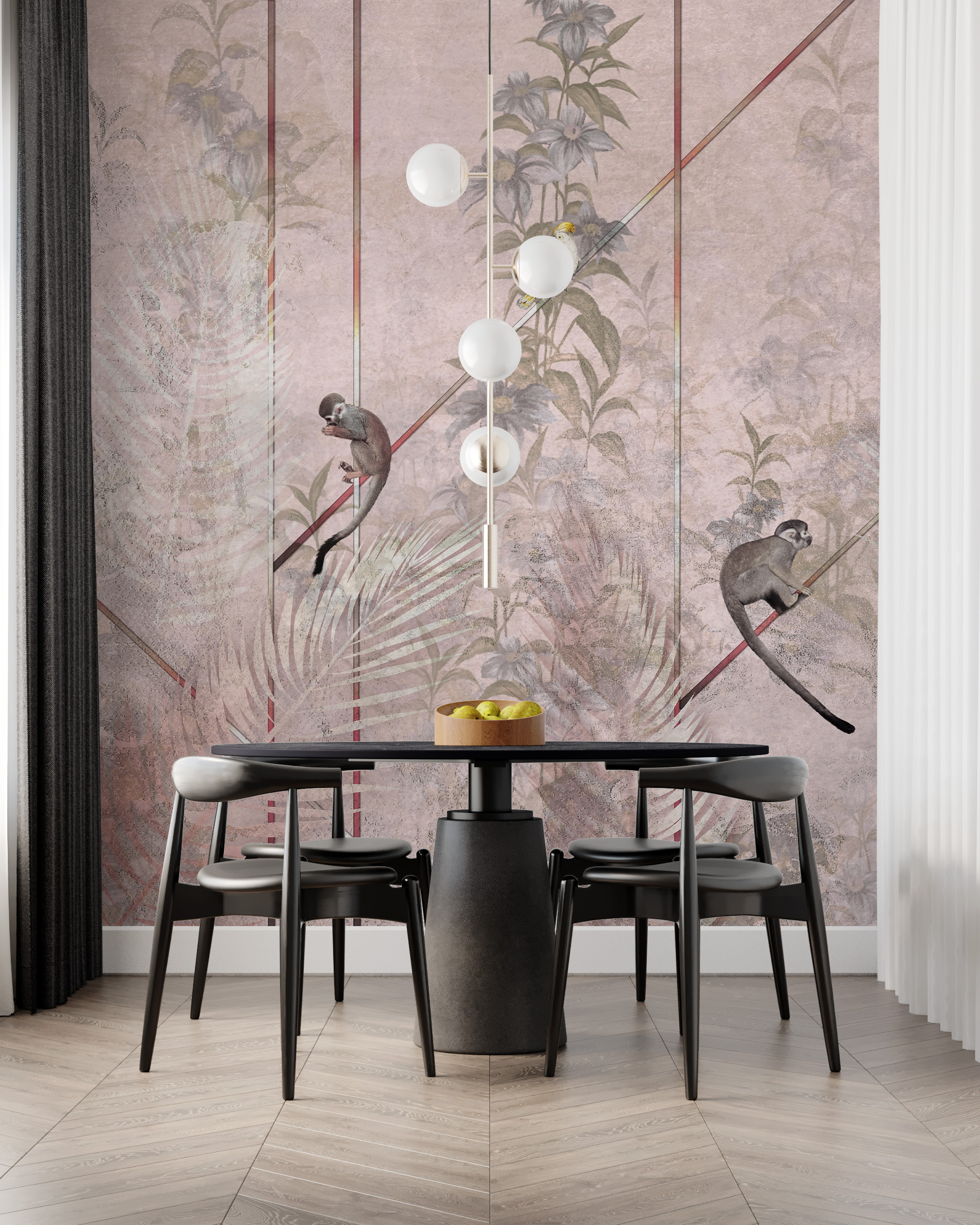 Zidni mural majmuna na ružičastoj pozadini