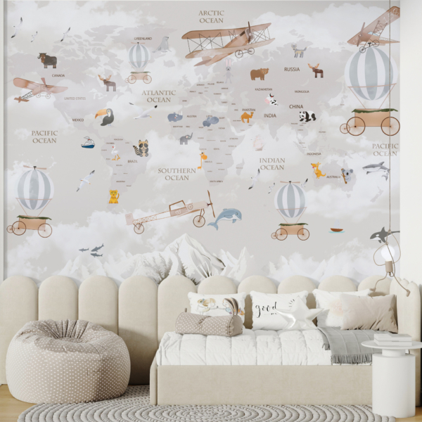 Leteći strojevi na zidnom muralu na karti