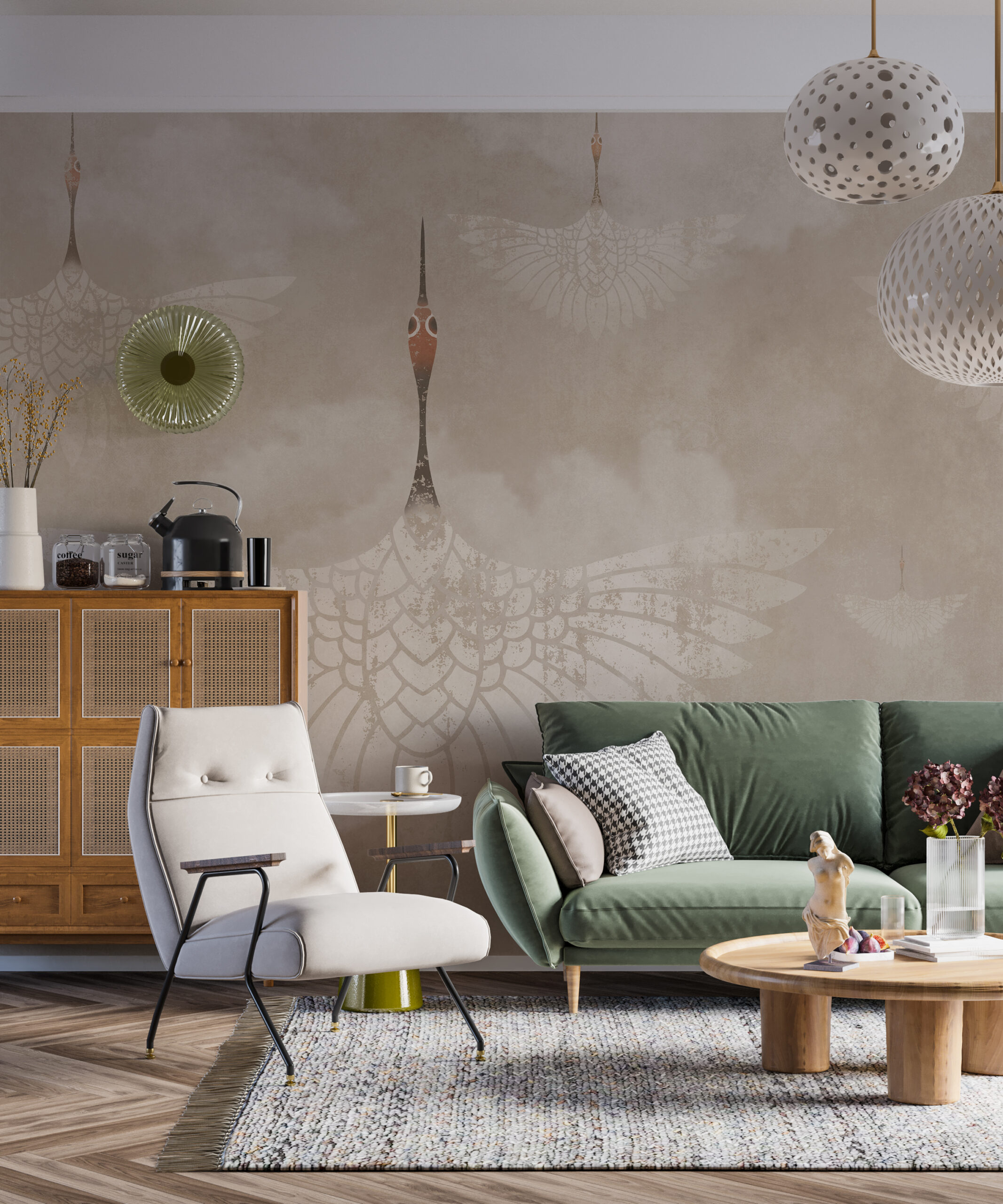 Zidni mural s motivom letećih ptica