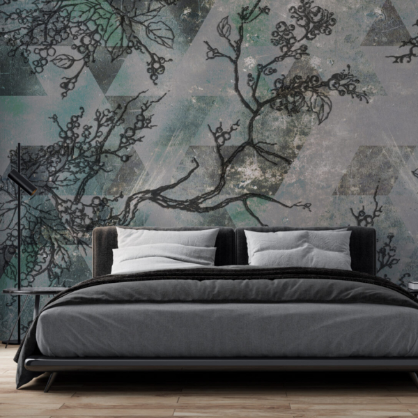 Zidni zidni mural s cvjetnim i geometrijskim motivom