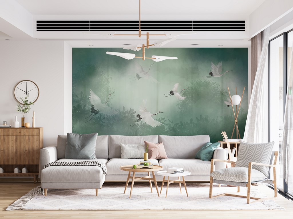 Zidni mural Leteće dizalice u magli