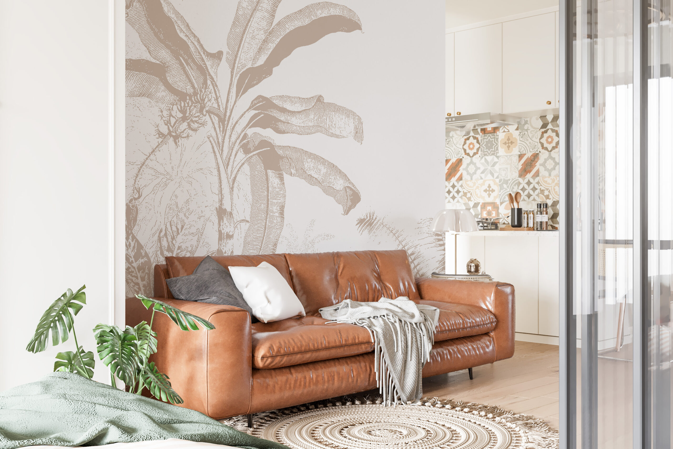 Zidni mural palme na bijeloj pozadini