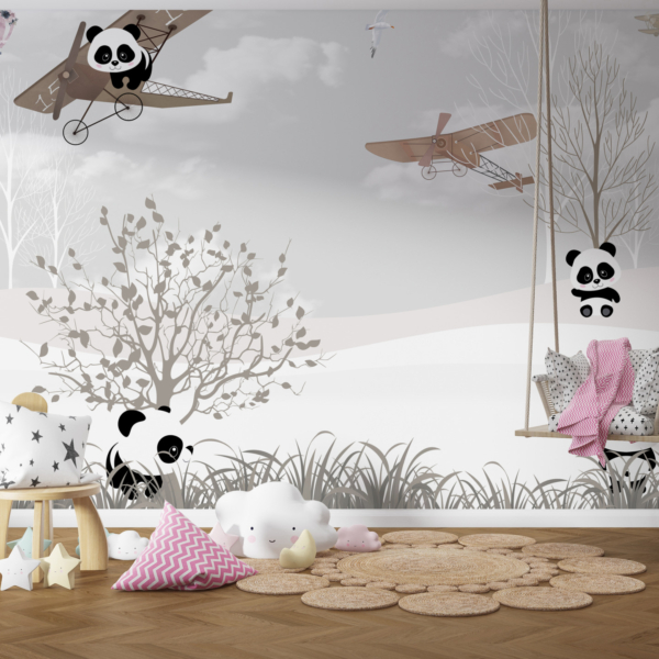 Zidni mural Panda u avionu za djecu