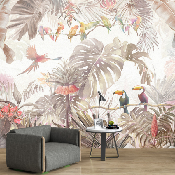 Zidni mural Lišće papige i monstere