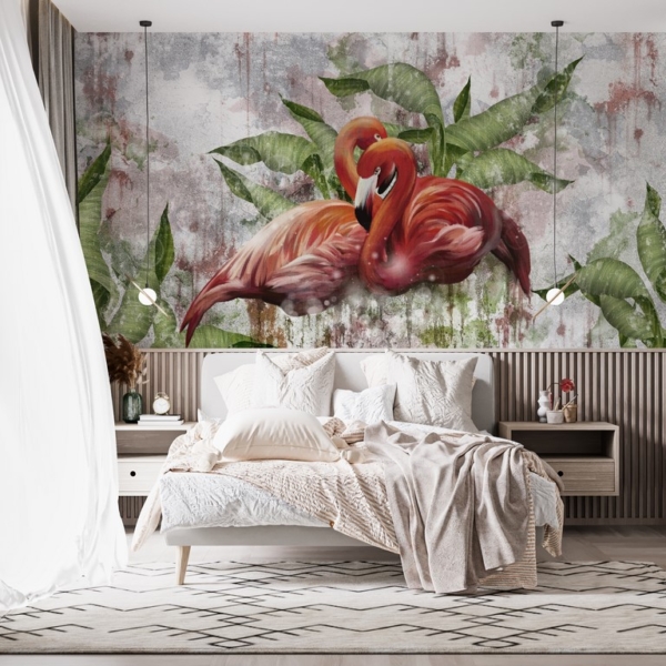 Zidni mural Par crvenih flamingosa