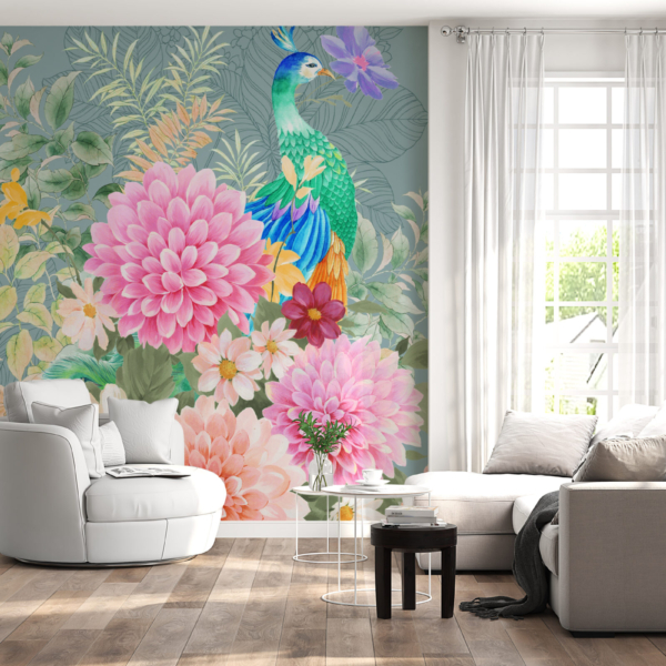 Zidni mural Paun u cvijeću