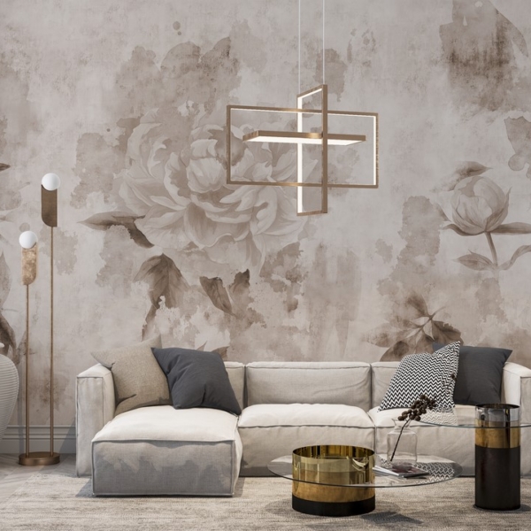 Zidni mural božuri u sepiji