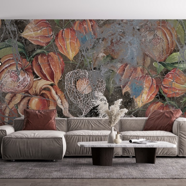 Narančasta suho cvijeće Zidni zidni zid