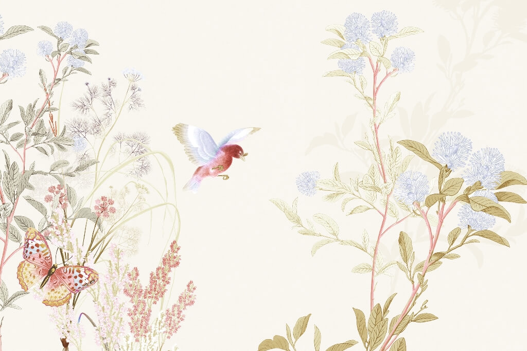 Fototapeta-Ptak-i-Motyl-WTr-d-Kwiat-w_2111498087