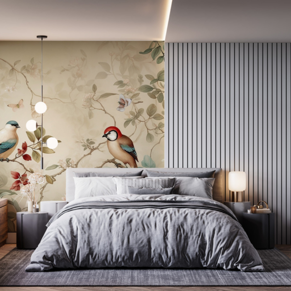 Zidni mural Ptice na rascvjetanom drvetu