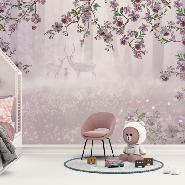 Foto pozadina Obitelj jelena u ljubičastoj boji