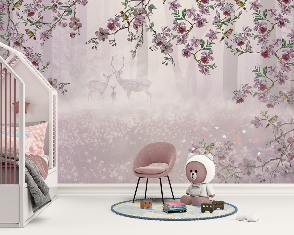 Foto pozadina Obitelj jelena u ljubičastoj boji