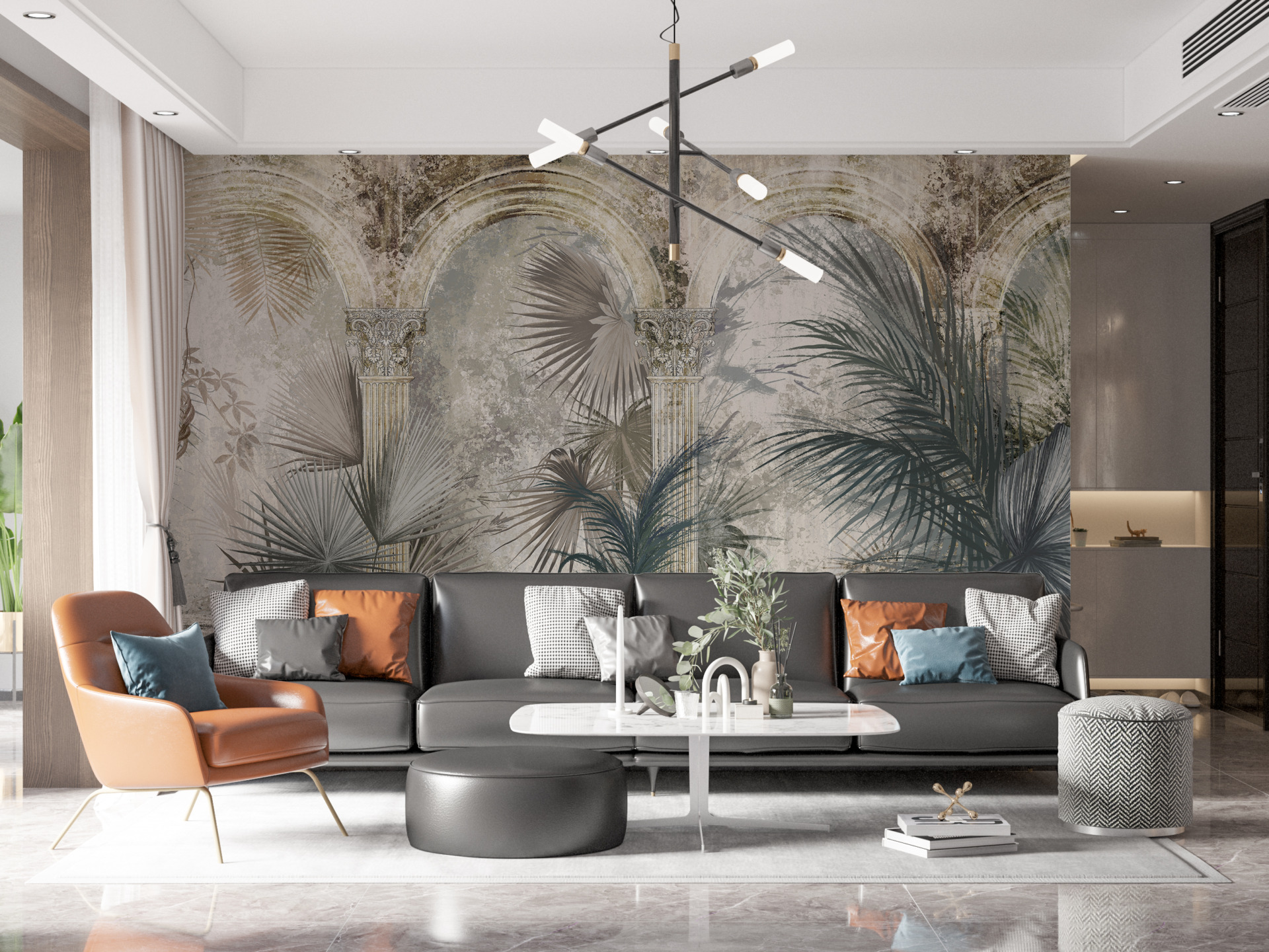 Zidni mural s cvjetnom kolonadom