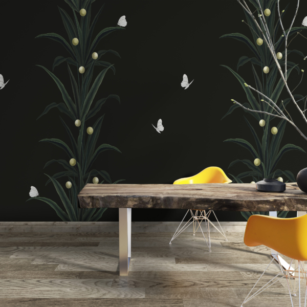 Zidni zidni zid Biljke na crnoj pozadini