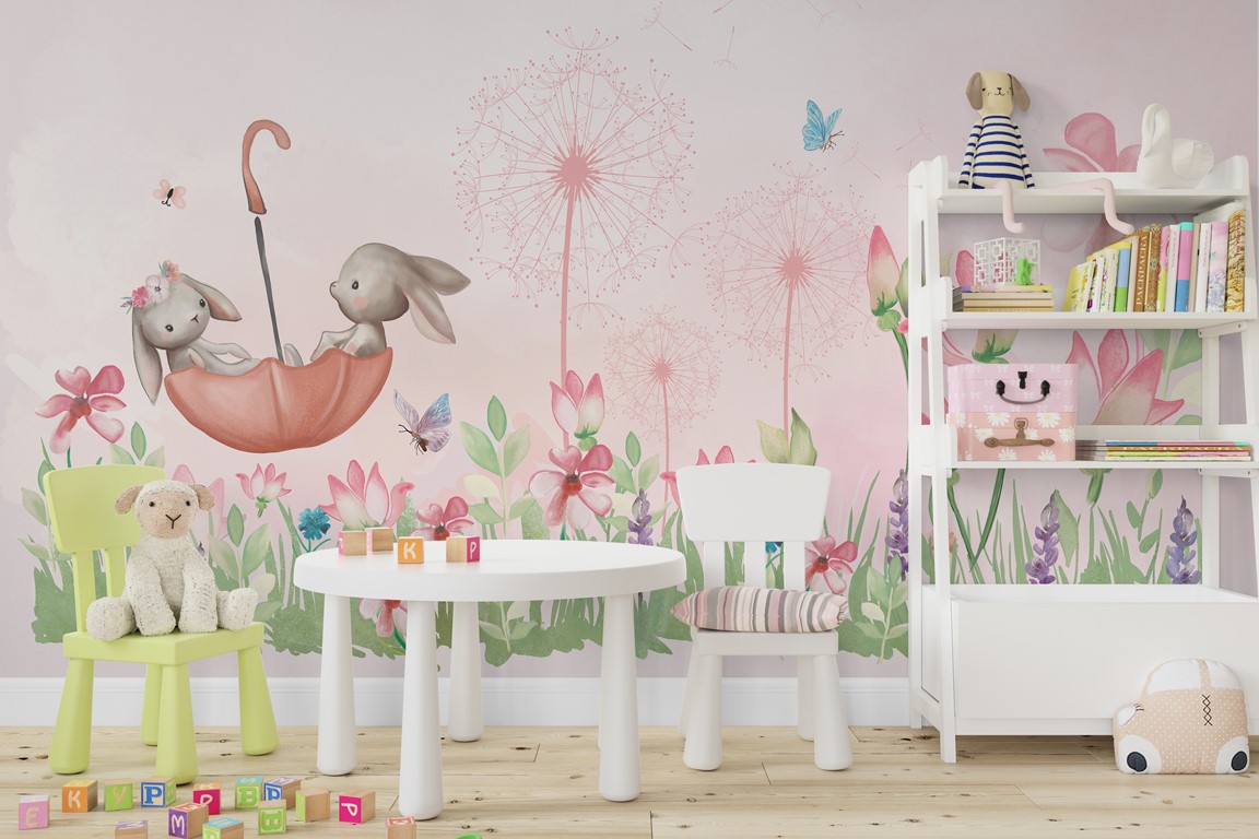 Zidni mural Pink Meadow za djecu