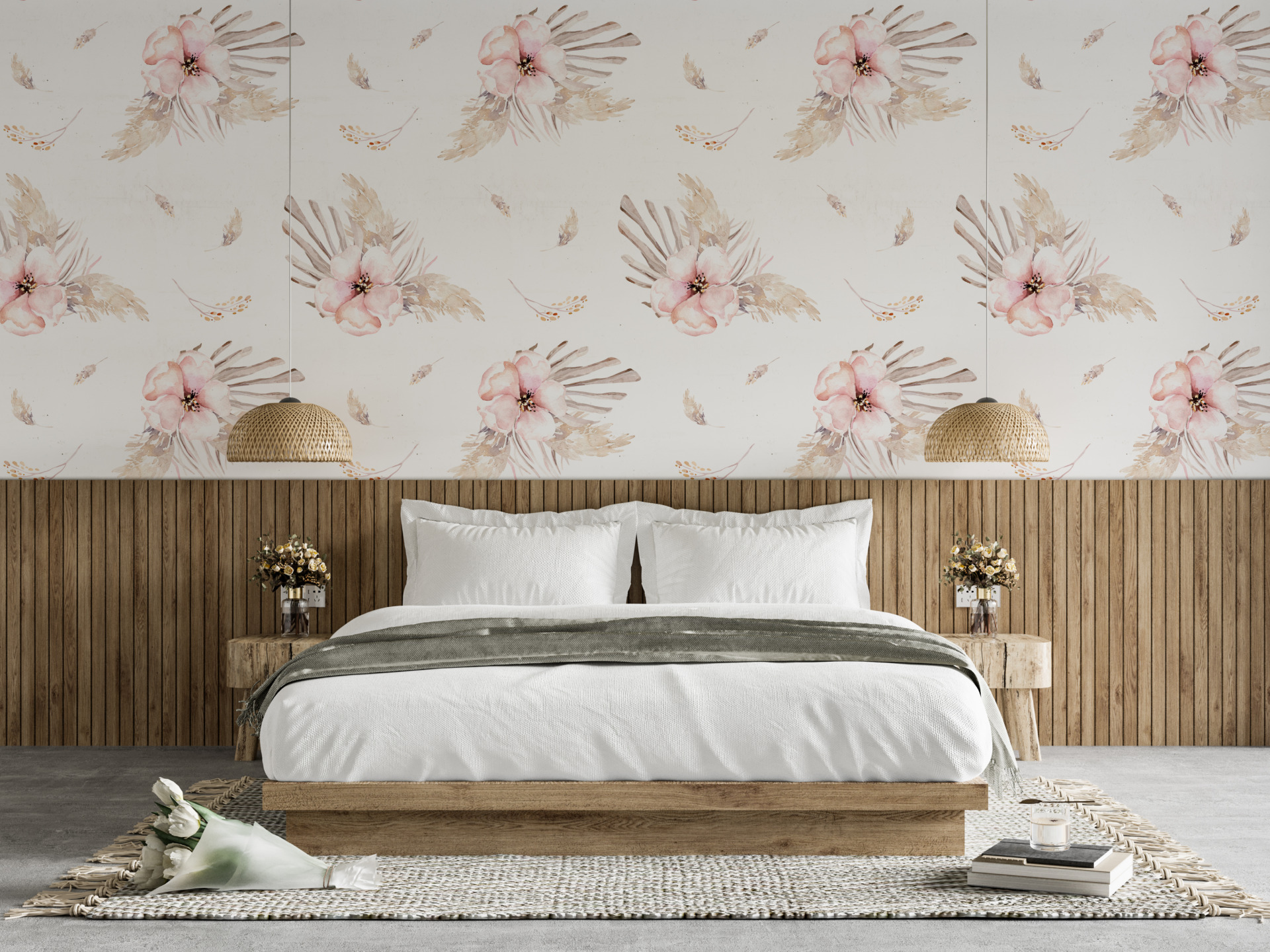 Ružičasti zidni zidni zid Mali cvjetovi