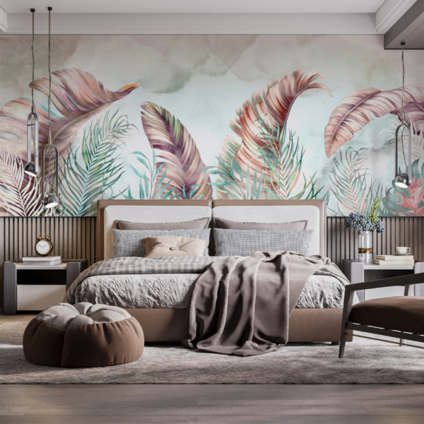 Zidni mural Ružičaste perjanice lišća