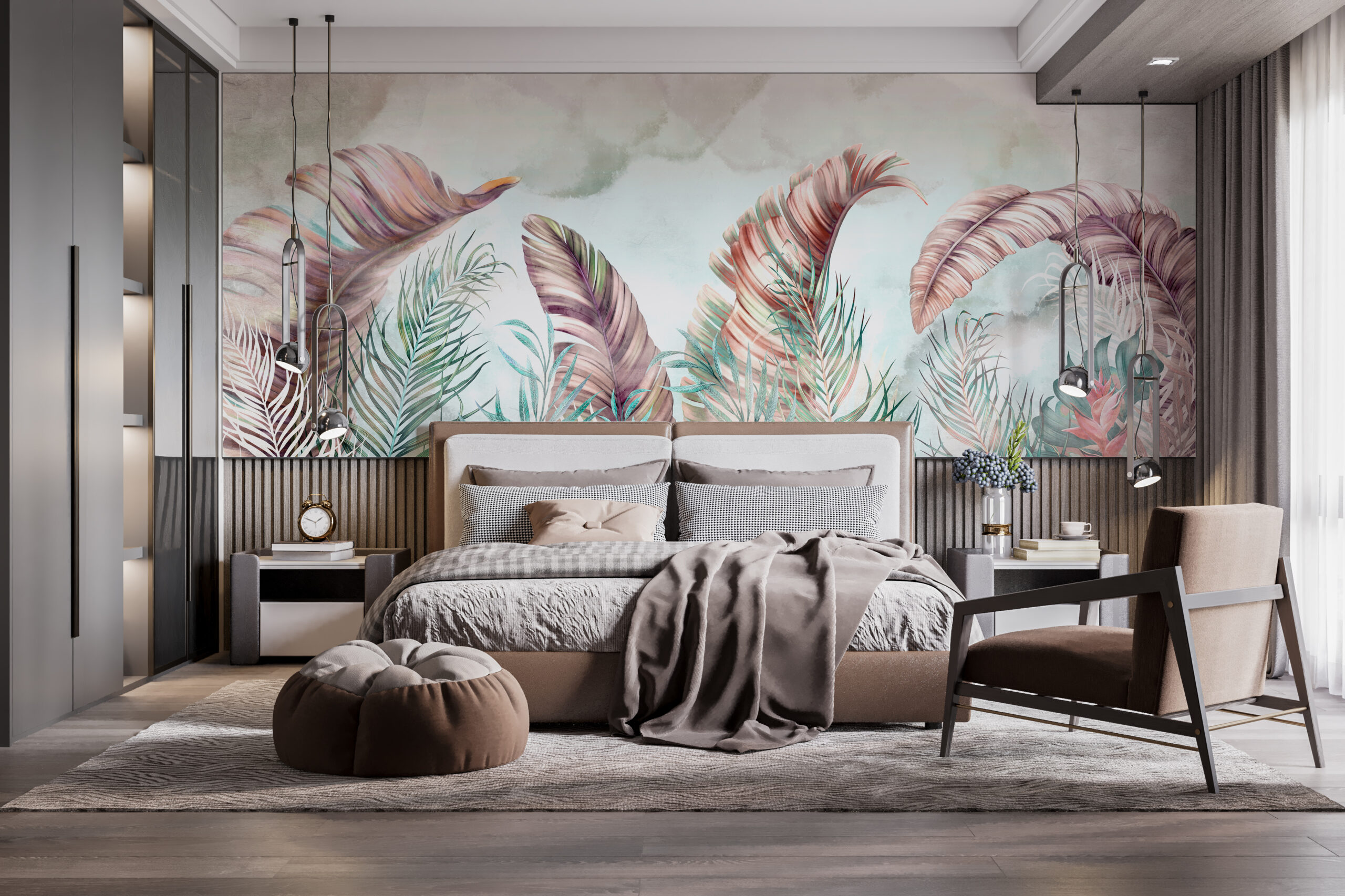 Zidni mural Ružičaste perjanice lišća