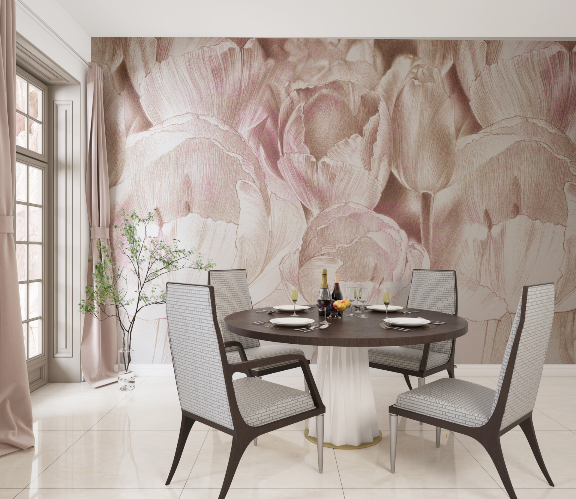 Zidni mural Ružičasti tulipani