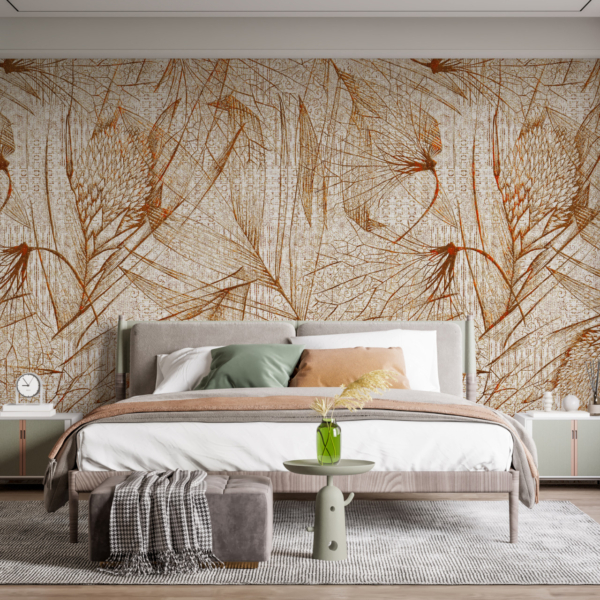 Zidni mural crtež lišća tankom linijom