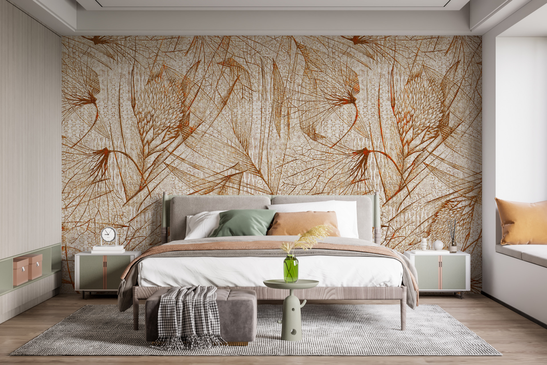 Zidni mural crtež lišća tankom linijom