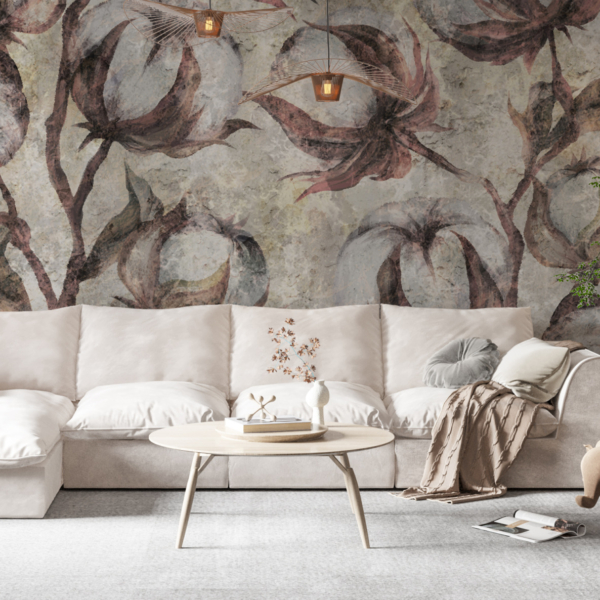 Zidni zidni zid pamučni cvjetovi