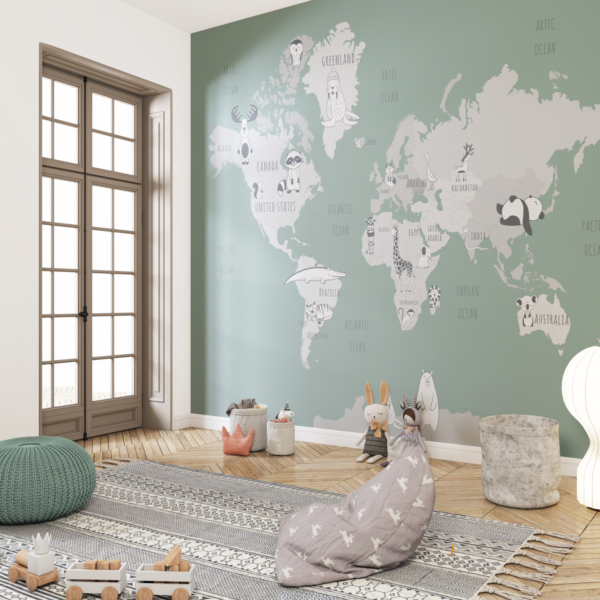 Zidni mural s akvamarinom na karti svijeta