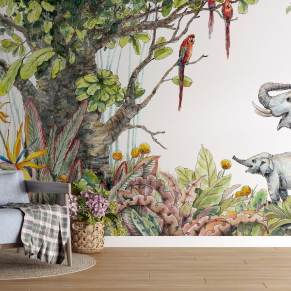 Zidni mural Slonovi u šarenoj džungli