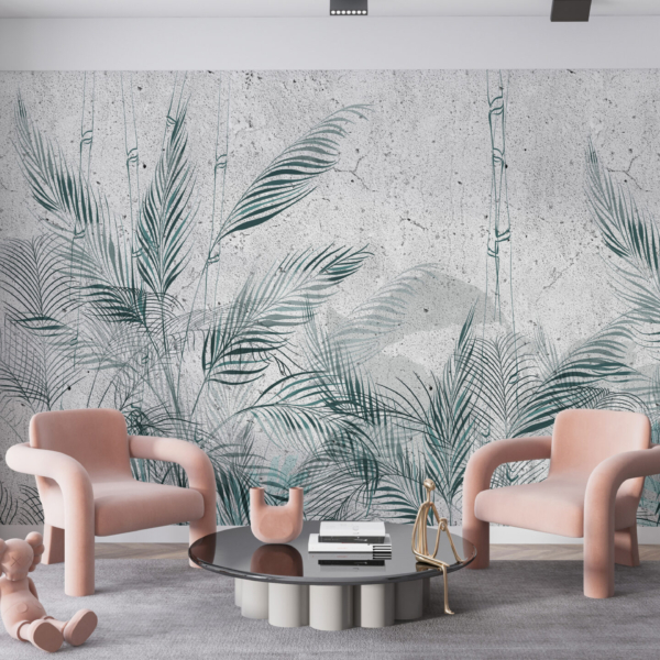 Zidni mural Vitki listovi u plavoj boji