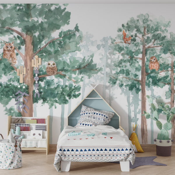 Zidni mural Sove u krošnjama drveća