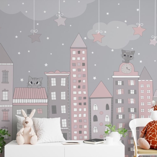 Uspavani gradski zidni mural za dijete