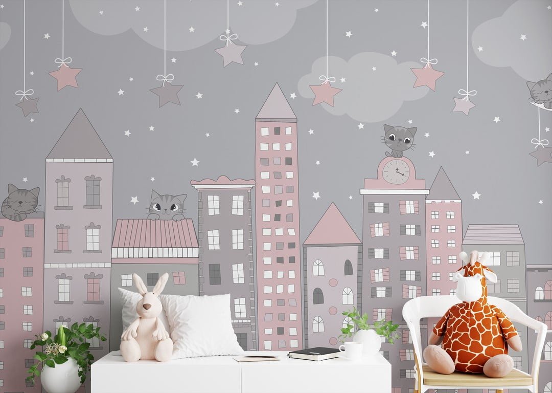 Uspavani gradski zidni mural za dijete