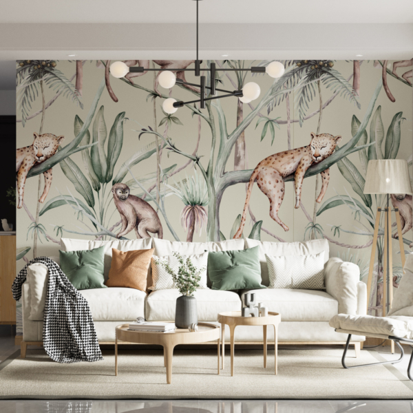 Zidni mural Uspavani jaguar i majmuni