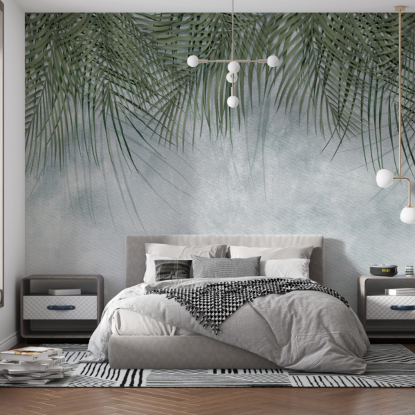 Zidni zid s plutajućim palminim lišćem