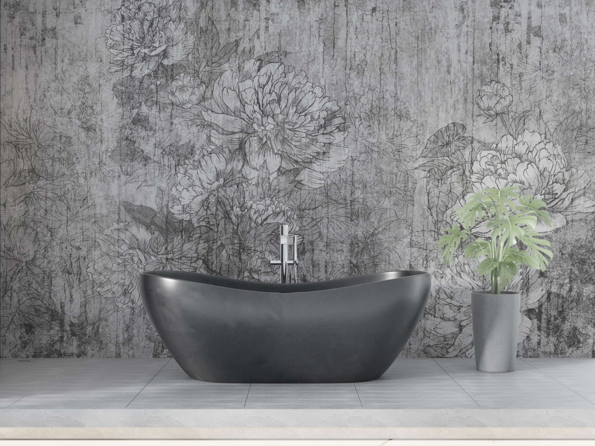 Sivi cvijet na zidnom muralu