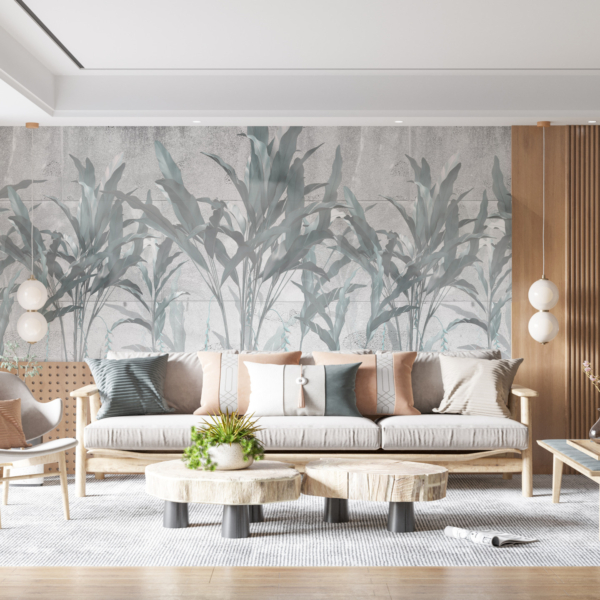 Zidni mural Tropska trava u sivoj boji