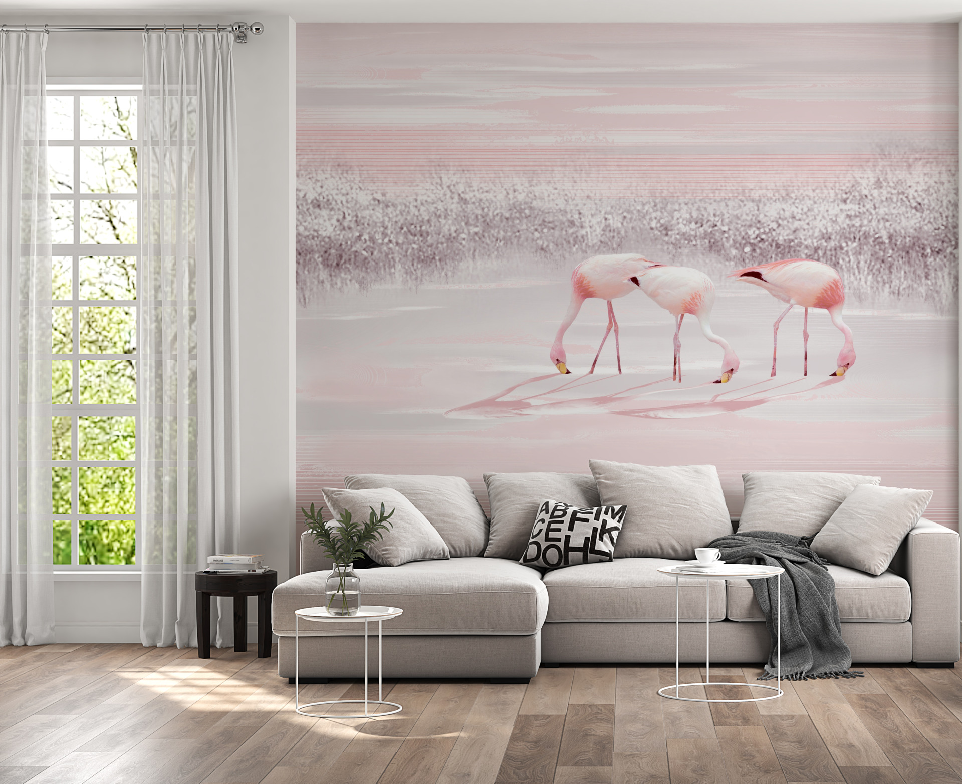 Zidni mural Tri flamingosa