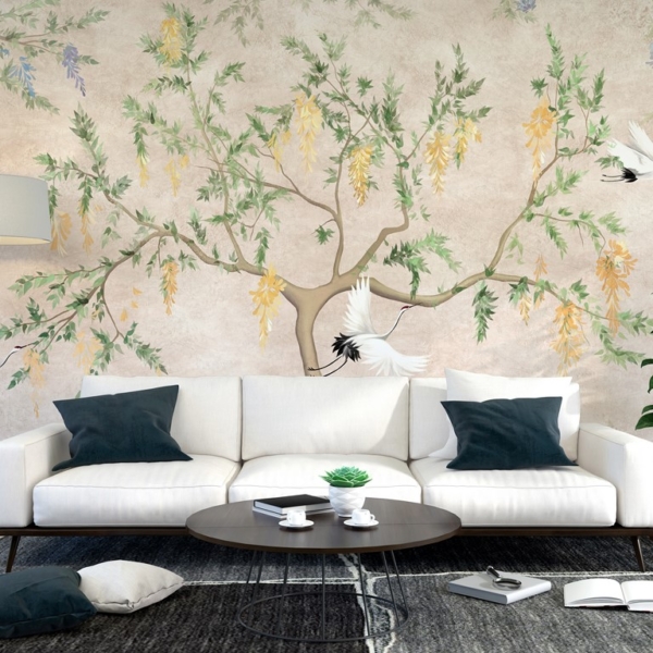 Zidna freska Tri dizalice i drvo