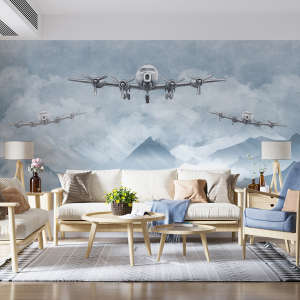 Zidna freska Tri ravnine u plavoj boji