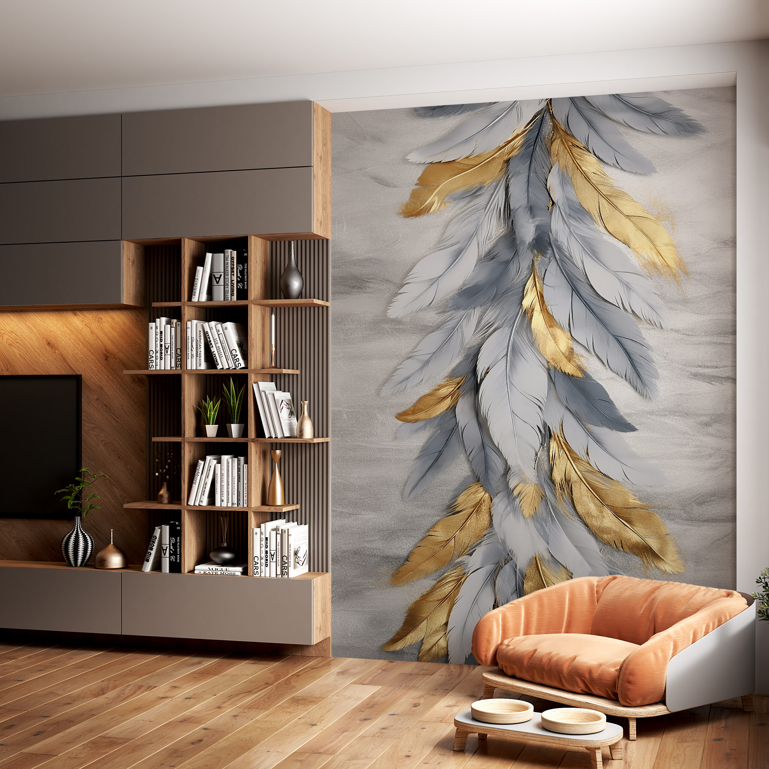 Zidni mural pletenice zlatnog perja