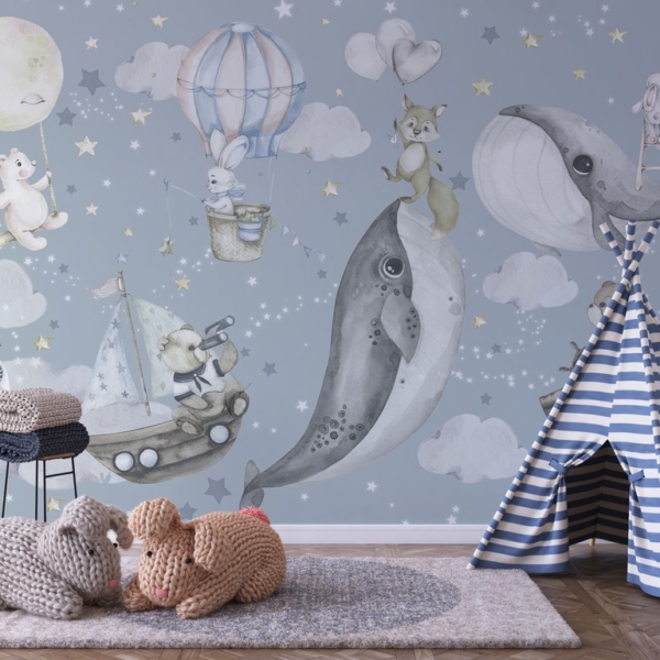 Zidni mural Kitovi u oblacima