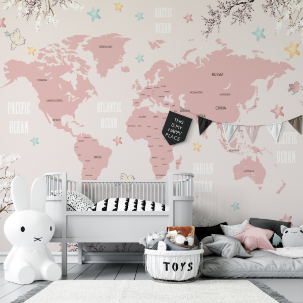 Zidni mural s kartom proljetnog svijeta