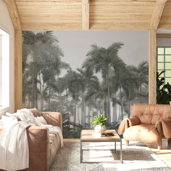 Zidni zid s visokim palmama bez boje
