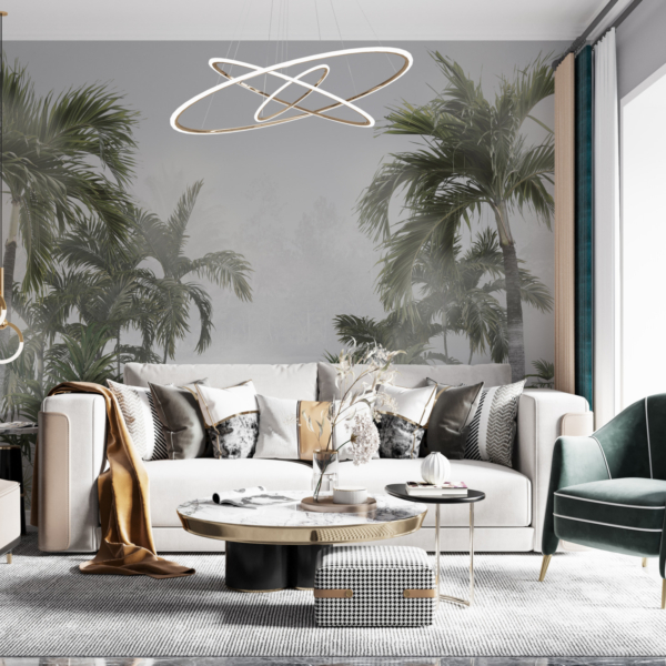 Visoke palme u zidnom muralu magle