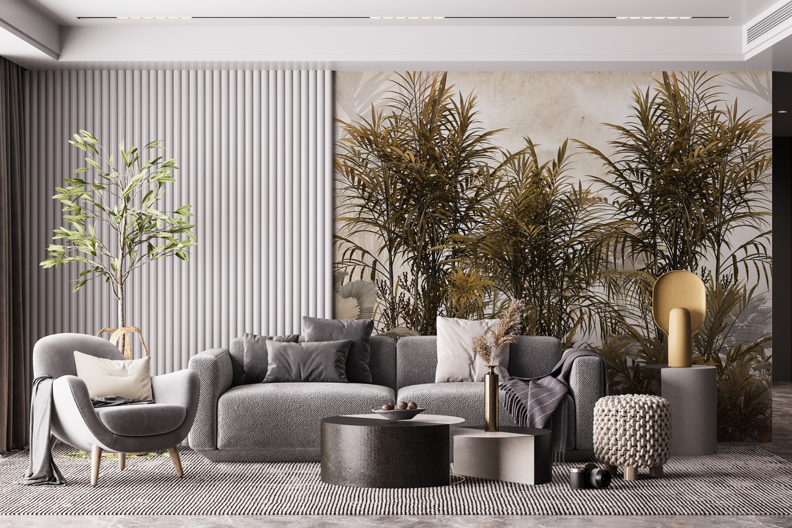 Zidni mural s visokim tropskim biljkama