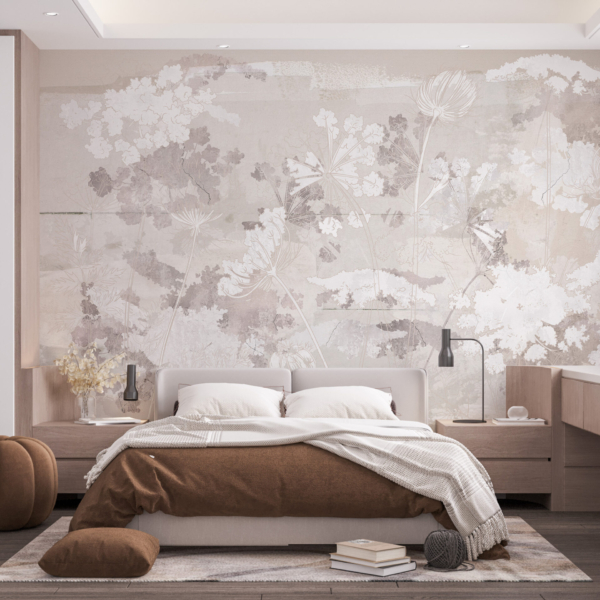 Obris bijelih biljaka zidni zid