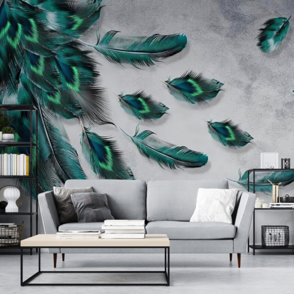 Zidni mural Peacock Feather Green