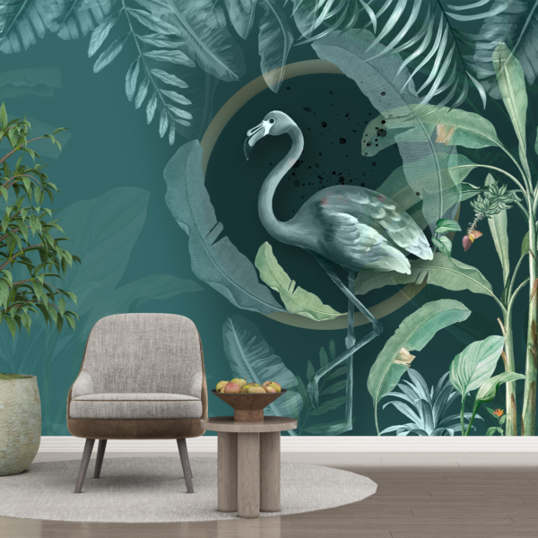 Zidni mural Green Flamingo