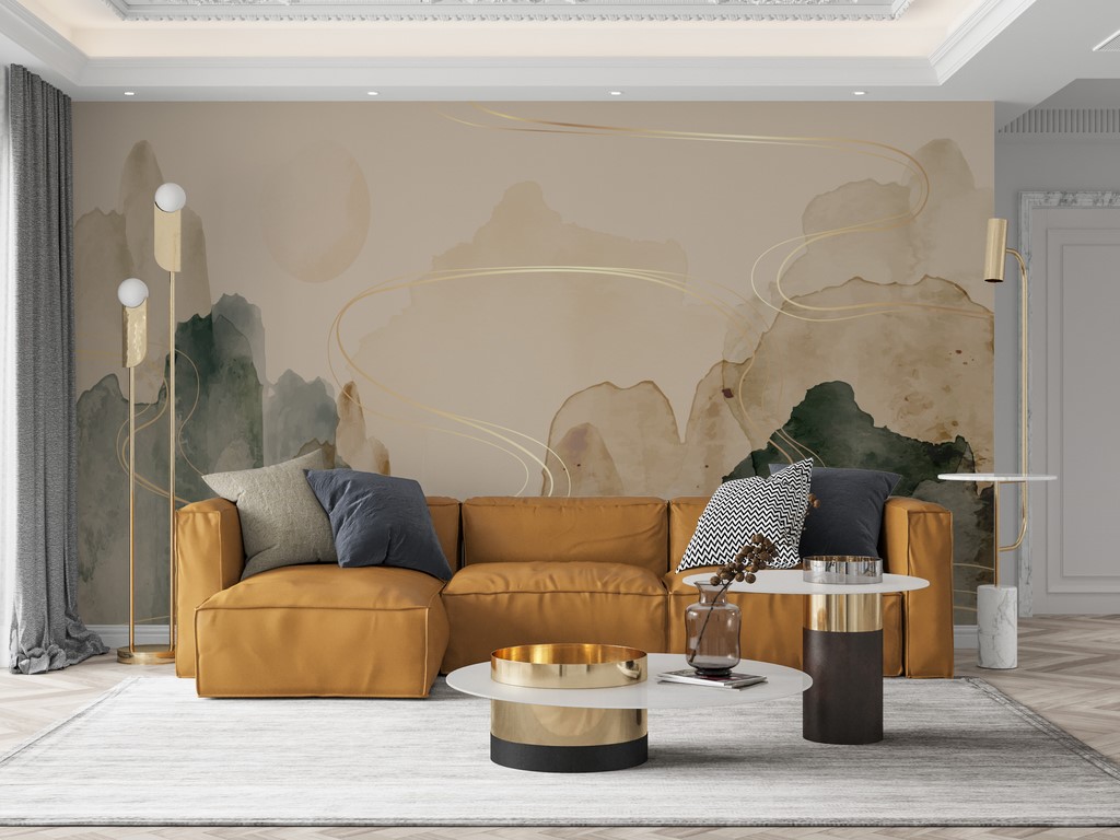 Zidni mural sa zlatnom vrpcom