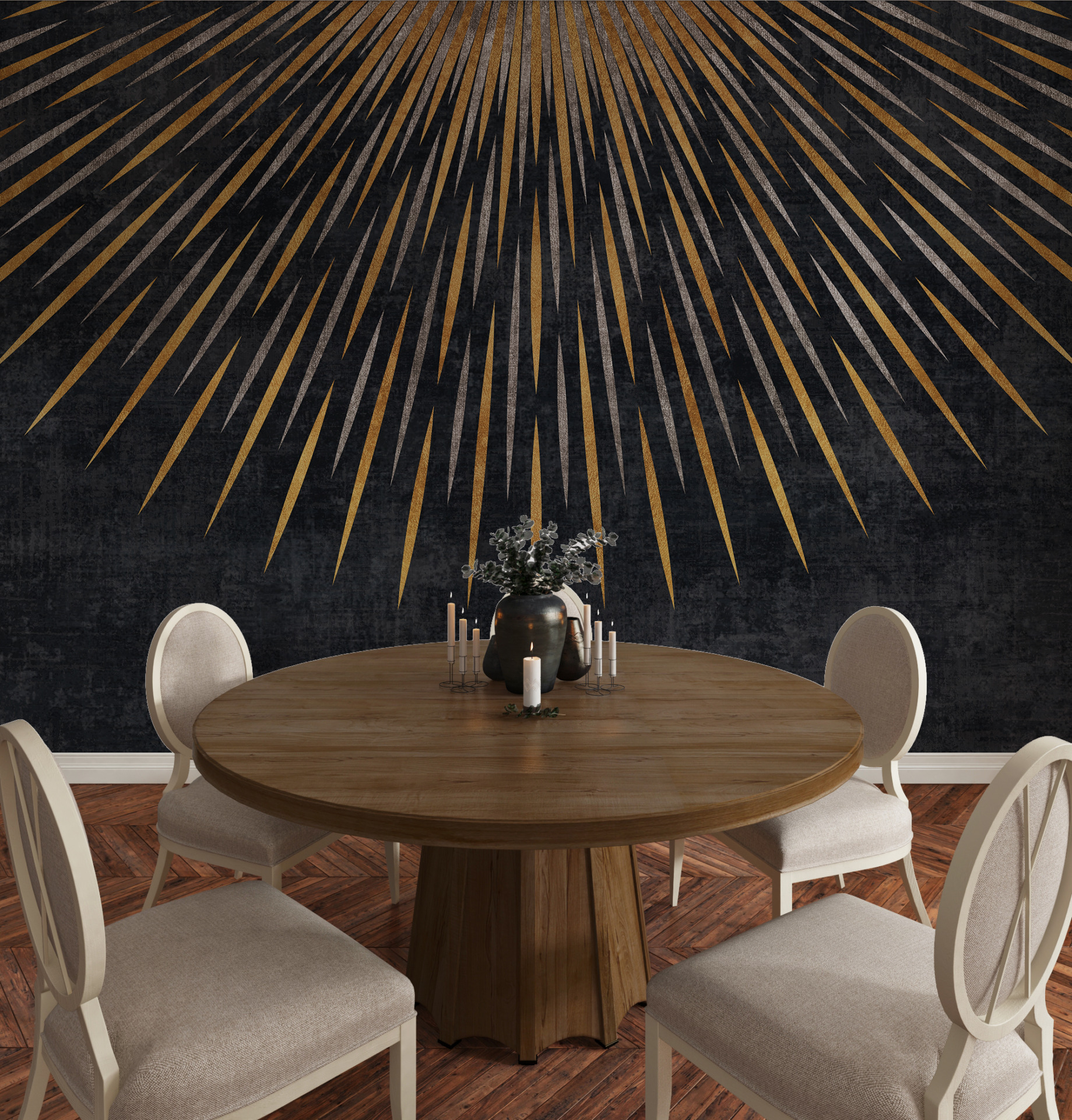 Zlatne zrake na zidnom zidu s grafitnom pozadinom